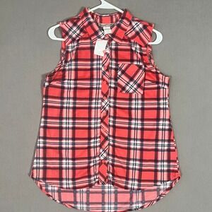 Plus Zero 160 Sleeveless Plaid Shirt Size L Red Polyester Modern EUC